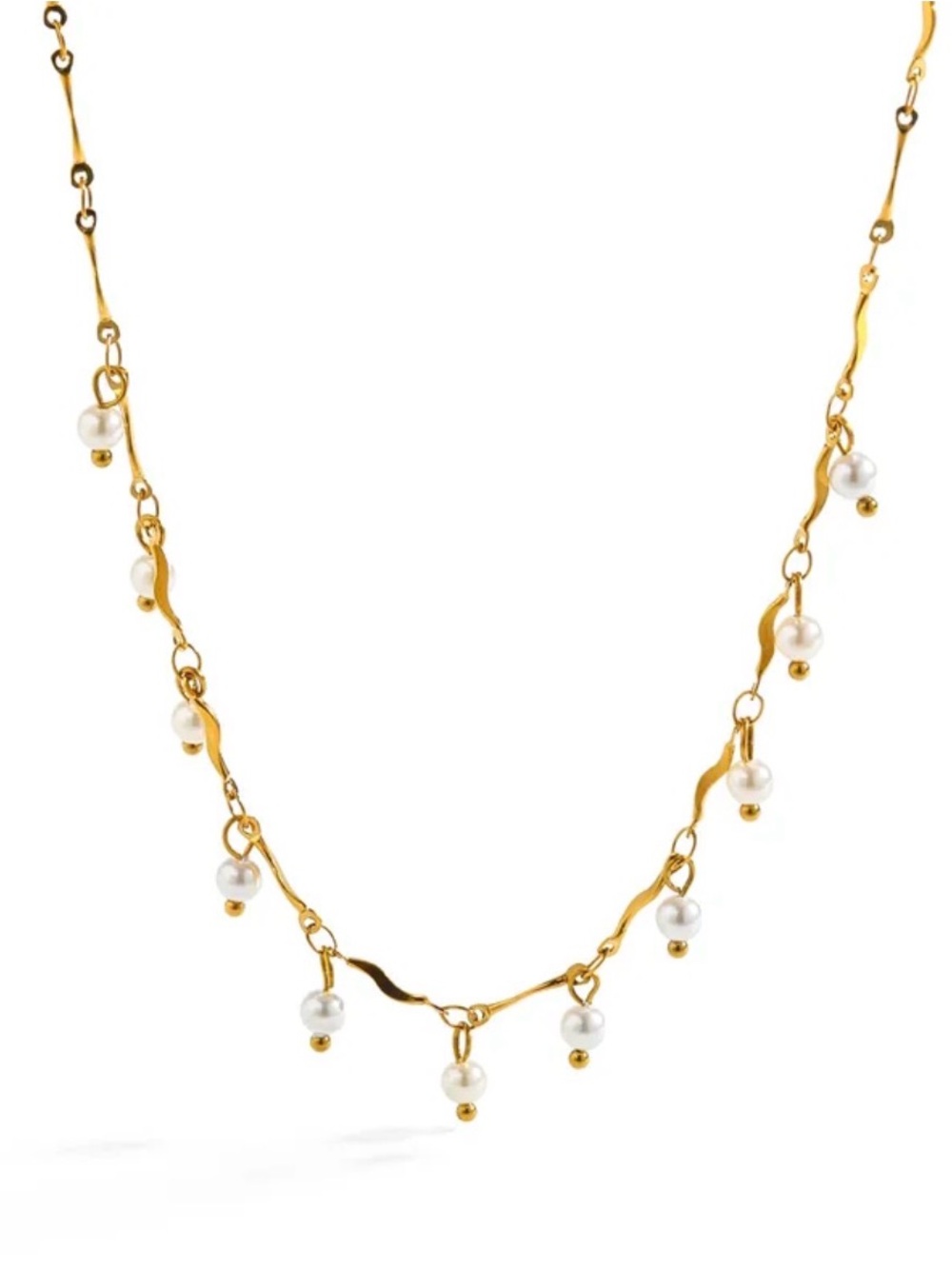Gold Pearl Dangle Necklace | PVD-Coated Stainless Steel